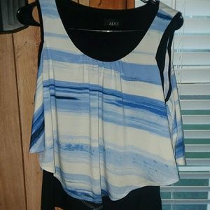 Black smooth tank top with blue striped overlay